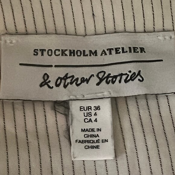 & Other Stories Gray & White Mini Stripe Cotton V-Neck Kimono Sleeve Top… - Picture 4 of 13